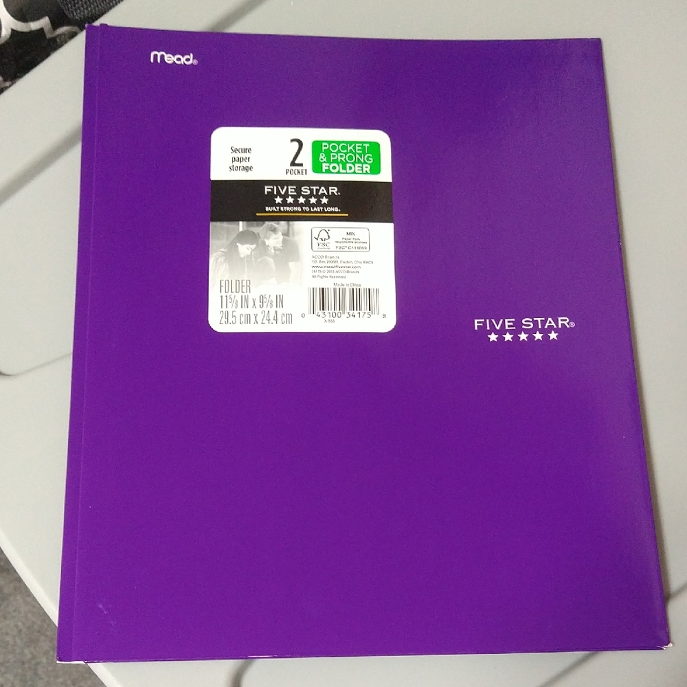 $2 When Bundled ~ Mead Five Star Paper Pocket & Prong Folder